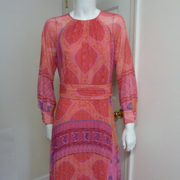 Teri Jon By Rickie Freeman Chiffon Floral Pleated Maxi Gown - Picture 9 of 14